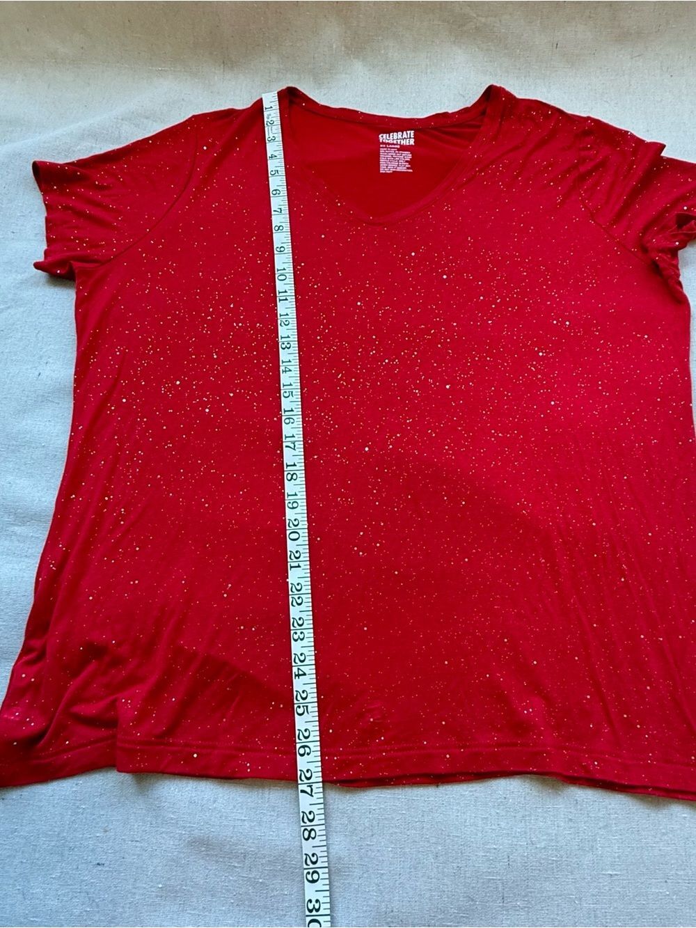 Celebrate Together Red Silver Sparkle V Neck Short Sleeve Tee Top Plus Size XXL - Picture 8 of 10